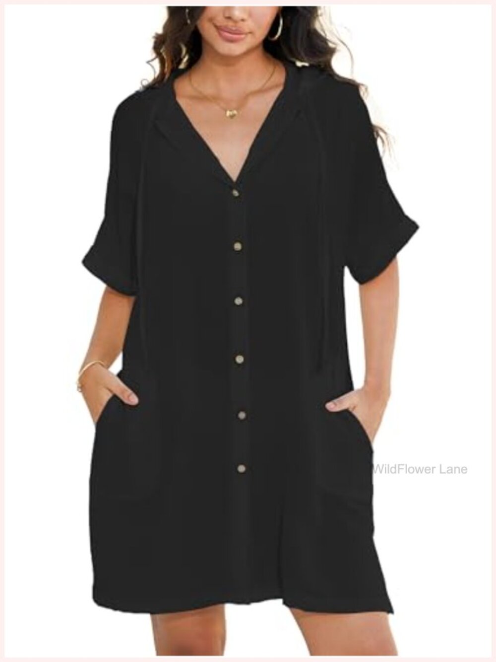Women's Swimsuit Cover Up Button Down Hooded Shirt with Pockets Long Length